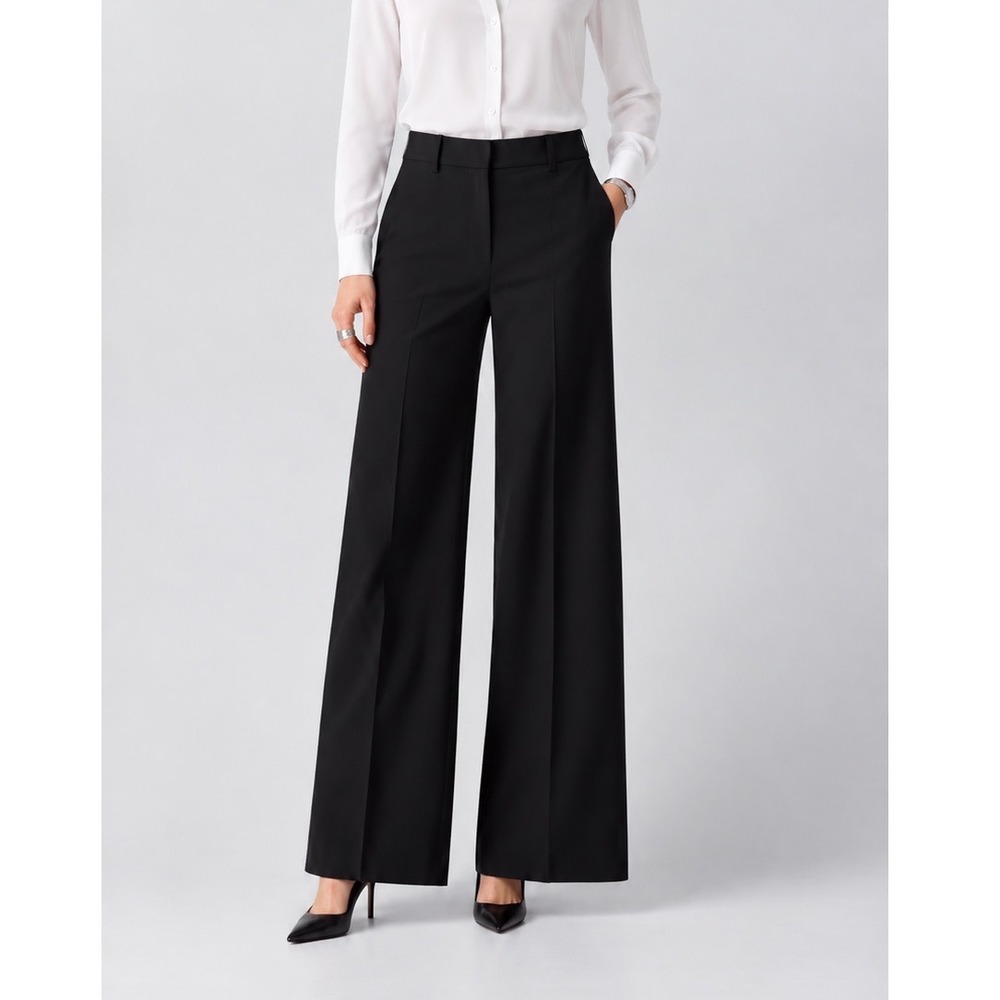 Theory Fluid Flare Pant Size 4 Black Wool Tailored Wide Leg Women's New